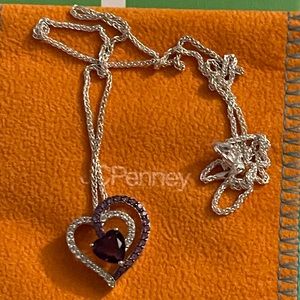 Sterling silver and amethyst heart with 22 inch sterling silver chain